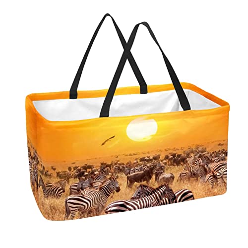 Rechteckiger Einkaufskorb Wäschekörbe Stoff Aufbewahrungsbox Sonnenuntergang und Zebra