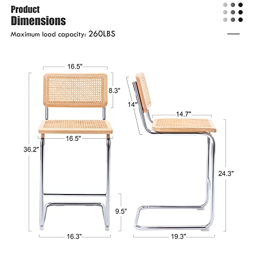 Flouki Rattan Counter Stools Set Of 2, Stool Bar Chair 24", Barstool Chair With Hand-Woven Cane Backrest，Armless With Back, Modern Style Chair Bar, For Bar, Kitchens, Dining Areas And Living Rooms #TOP2
