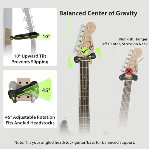 Image of AA AUDIO ACCESSORY Guitar Wall Mount Autolock 2-Pack - Nitro Friendly Velvet Hook (Heavy-Duty Design) 4-Screw Wood Base of 20lbs Load Guitar Wall Hanger for Bass, Acoustic, Classical, Electric Guitar