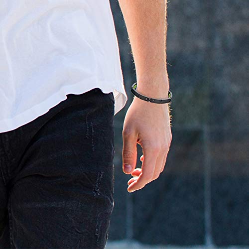 Black Stainless Steel Babalawo Green and Yellow Beads Ilde de Orula Bracelet 8" - Green & Yellow Protection Beaded Bracelet for Adult Men and Women3