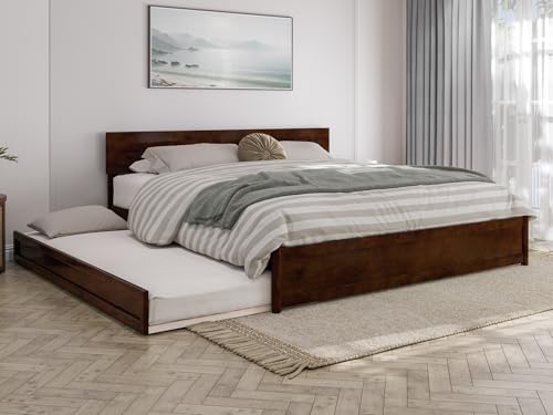 AFI, Wesley King Platform Bed with Panel Footboard and Twin XL Trundle, Walnut -  AR8187254