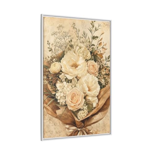 Tableau fleurs crème cadre 3cm pour habiller un grand mur vide