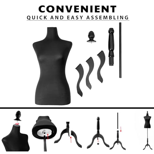 JSMNQUIN Adjustable Female Dress Form, Pinnable Mannequin Torso with Tripod Stand for Display