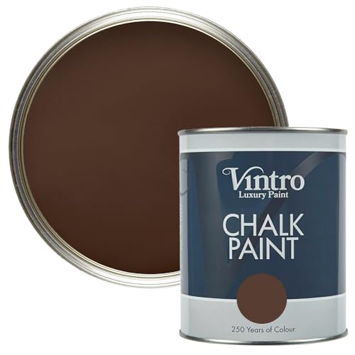 Vintro Paint - Chalk Paint for Furniture, Walls and Woodwork. Interior Use. Quick Dry. 1 Litre (Dark Brown - Ribwort)