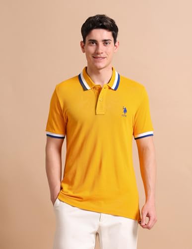Image of U.S. Polo ASSN. Solid Slim Fit Polo T Shirts for Men - 100% Cotton, Half Sleeves Mens Tshirt