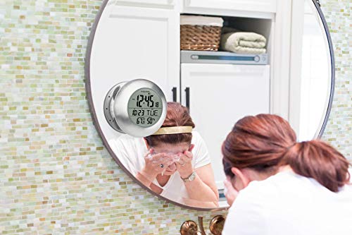 Kadams Bathroom Shower Digital Wall Clock Large Lcd Screen - Kitchen Clock - Water Resistant Timer - Seconds Counter - Temperature & Humidity Display - Multiple Mounting Options (Silver) #TOP4