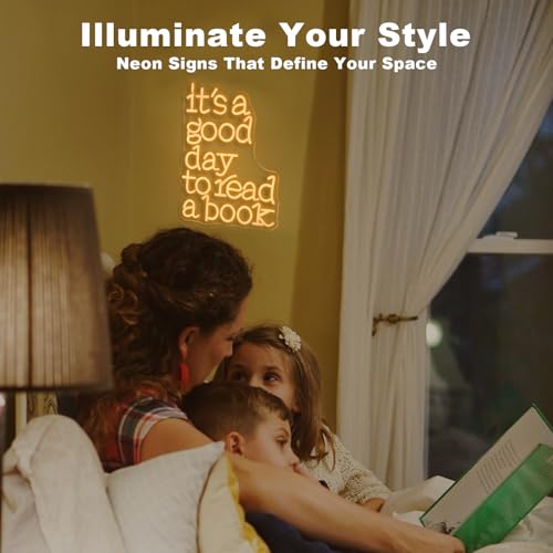Image of Book Neon Sign for Reading Nook Decor Reading Wall Sign for Book Lovers USB Powered Dimmable LED Neon Light with 5 Brightness Levels Bookish Bedroom Decor It's a Good Day to Read a Book