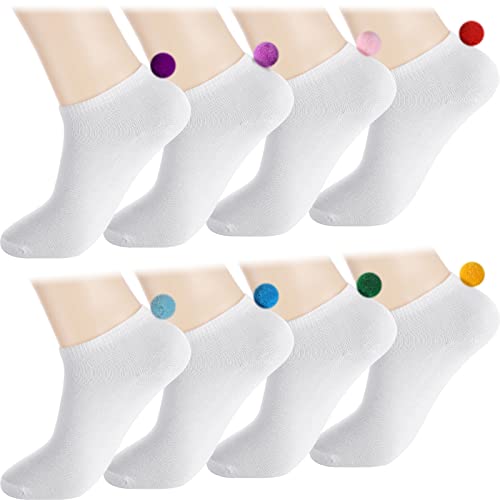 8 Pairs Women Pom Pom Socks Ankle Socks with Balls on The Back Girls Pom Pom Socks No Show Socks Cosplay Lowcut Socks Pom Performance Socks Seamless Pom Socks (Bright Colors)