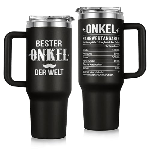 musaecoin Geburtstagsgeschenk für Onkel Geschenk für Onkel Abschied Jubiläumsgeschenke Geburtsgeschenk 40 oz Thermobecher 1.18L Thermobecher mit Deckel und Strohhalm