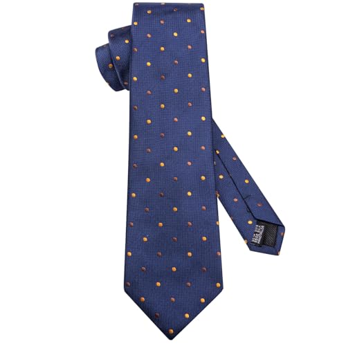 Image of Dubulle Mens Blue Orange Dots Tie and Lapel Pin Striped Floral Necktie for Men Pocket Square Cufflinks Wedding Party