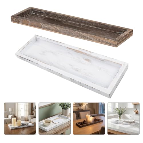 Bandeja decorativa rectangular de madera rústica set de 2 para velas 8
