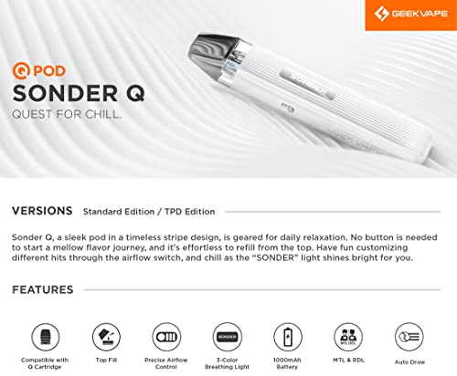 Miniatura 2 de Geekvape Sonder Q Pod Kit Con Cartucho Geekvape Q 0.8ohm 12-18w - Batería Vape 1000mah - Cigarrillo Electrónico Mtl Y Rdl
