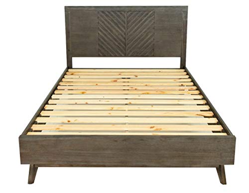 Limari Home Remi Collection Mid-Century Style Bedroom Solid Wood Chevron Pattern Panel Bed, King, Dark Acacia #TOP2