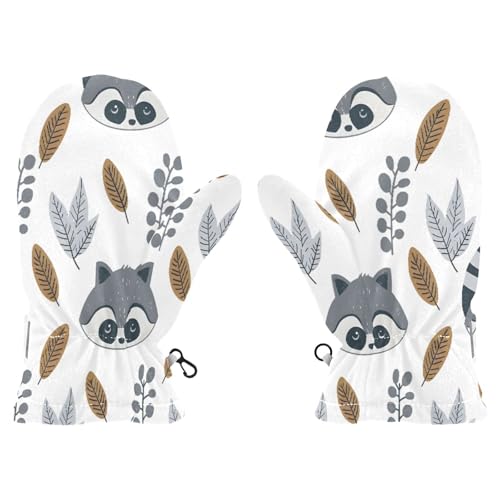 Kid's Winter Gloves Children Warm Gloves Little Raccoon Small Leaves for Boys Girl Age 2-4 Years