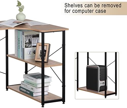 WOLTU Computer Desk Light Oak+Black Office Desk Workstation L-Shaped Study Writing Desk Computer PC Laptop Table Workstation Dining Gaming Table for Home Office TSB06hei
