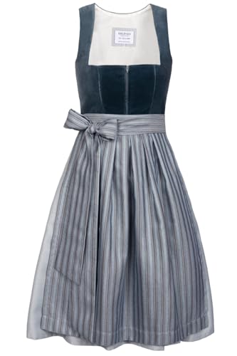Edelnice Trachtenmode Midi Dirndl Veronika Samt Petrol inkl. traditioneller Dirndlschürze Gr. 32-54 (DE/NL/SE/PL Numerisch 38 Regular Regular Petrol)