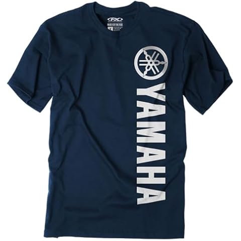 YAMAHA S/S T-Shirt 100% Cotton Powersports Motorcycle ATV UTV Crew Neck Short Sleeve T-Shirt - Vertical Navy, Size: X-Large Cover