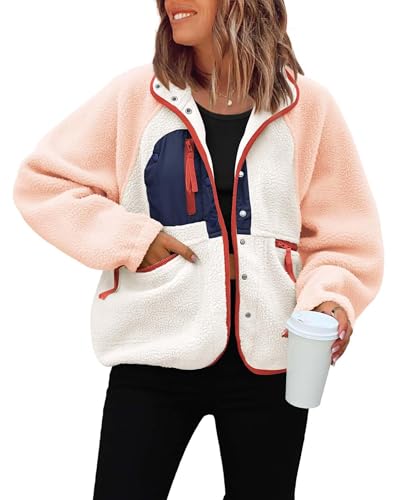 ReachMe Womens Fleece Jacket Cropped Sherpa Jackets Casual Long Sleeve