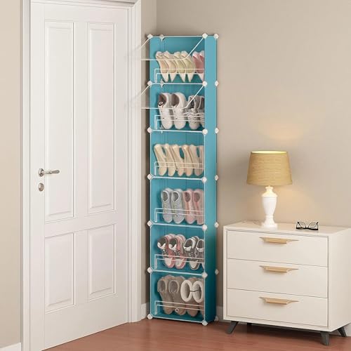 Image of Owme 5 Door Portable Shoe Rack Cabinet with Flip Door | Space Saving Multi Layer Shoe Organizer for Entryway Living Room | Multi Layer Storage for Sneakers, Heels & Boots - Blue