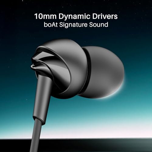 Image of Boat Bassheads 300C Wired Earphones,Type-C Jack, 10mm Drivers, Signature Sound, in-Line Microphone, Integrated Controls, Voice Assistant & 120cm Cable (Active Black)