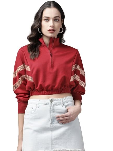 kassually Women Sweatshirt Women Red Solid Crop Sweatshirt-picture-55