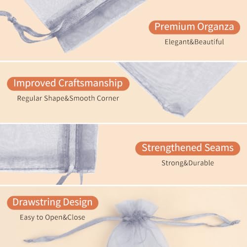 Image of Crweety 50PCS Organza Bags 6x9 Grey Small Gift Bags Mesh Drawstring | Party Favor Goodie Bag Bulk, Jewelry Sachet Candy Treat Soap Makeup Pouches, Wrap for Wedding Baby Shower Birthday Halloween