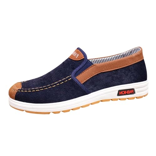 Mockasiner mocka, män loafer vinter platta fritidsskor segelduk sportskor slip-on affärsskor casual sneakers bekväma sneakers mjuk sula tygskor promenadskor, blå, 42 EU