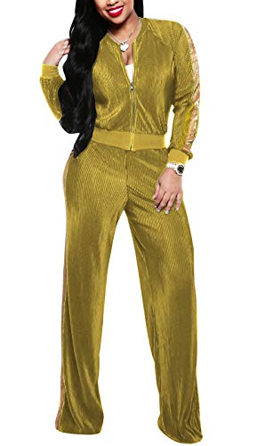 Womens Fall Winter Clothes Joggers Sweatpants Two Piece Outfits Jackets Tops and Long Pants Sweat Suits Gold