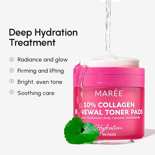 Image of MAREE Collagen Acne Clearing Polishes - Toner Pads with Retinol - Minimizing Wrinkle Zero Pore Pads - Hydrating Toning Collagen Pad with Retinol & Centella Device - Anti Aging Brightening Wipes
