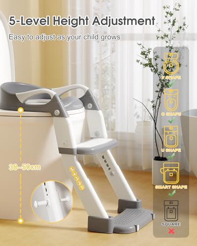 Miniatura 5 de Yucch Adaptador Wc Niños Nuevo 2 En 1 Escalera Wc Niños Plegable Y Ajustable, Portátil, Con Orinal Infantil Extraíble Y Cojín Suave Para Potty Training 1 6 Años, Gris