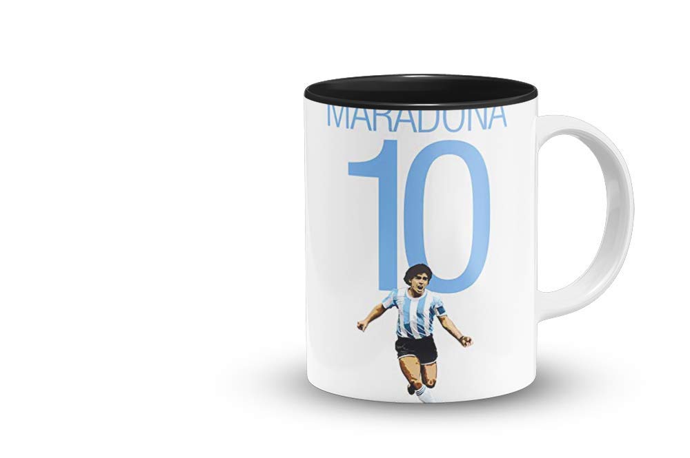 The Desi Monk Diego Maradona Inside Black Mug with Print | Football Coffee Mug | Argentine Printed Coffee Mugs for Coffee Lovers | 330 ml, Microwave & Dishwasher Safe| cm- 183
