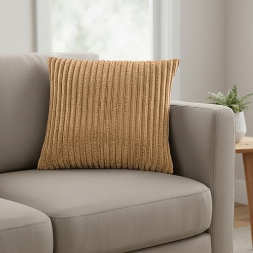 Image of Yellow Weaves Pencil-Stripe Fur Cushion Covers | Soft Polyester | Decorative Sofa & Throw Pillow Covers | 16x16 Inches, Pack of 2 (Coffee & Golden Brown)