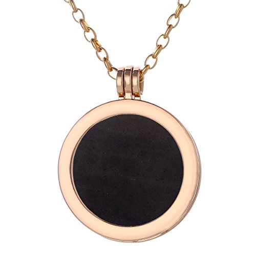 Morella Collier pour Femme 70 cm en Acier Inoxydable Or avec Chakra Coin Pendentif 33 mm gemme Pierre Obsidienne Noire dans Une pochete en Velours Cover