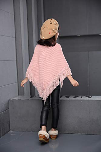 Girls Wool Knit Cape Poncho Oversized Sweater Cardigan Soft Wrap Tops 160 Pink #TOP5
