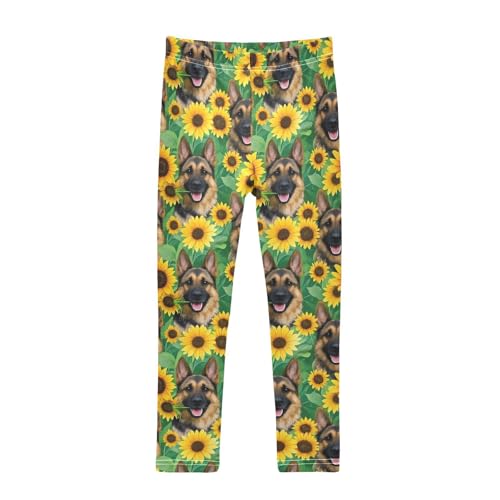 German Shepherd Dog Sunflower Pattern Girls Leggings Soft Stretch Workout Yoga Dance Pants for Kids Casual Tights