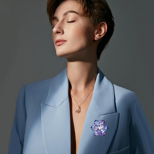 Image of Large Crystal Flower Brooch Pin for Women Red purple pink green Rhinestone Flower Lapel Pin Wedding Party Birthday Dance Banquet Dress Suit Ceremony Clothes Hat Bag Accessories Jewelry