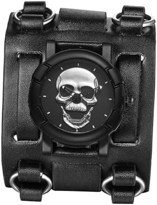 JewelryWe Black Brown Hip-hop Gothic Punk Style Men Watch Wide Le...