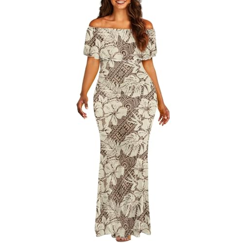 Image of Polynesian for Women S-7XL Off Shoulder Maxi Dress Hawaiian Summer Dresses