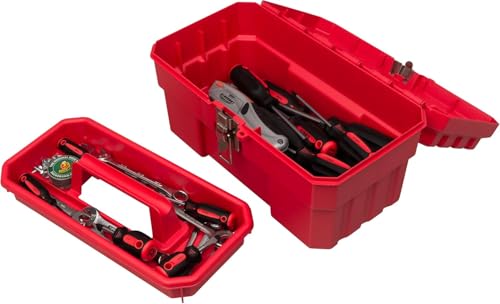 Image of Akro-Mils 14-Inch Plastic Toolbox with Removable Tray, Steel Latch & Padlock Eye, Heavy Duty Tool Box for Tools, Crafts, First Aid & Hobby Supplies, 14 inch x 8 inch x 8 inch, Made in USA, 6-Pack, Red (09514)