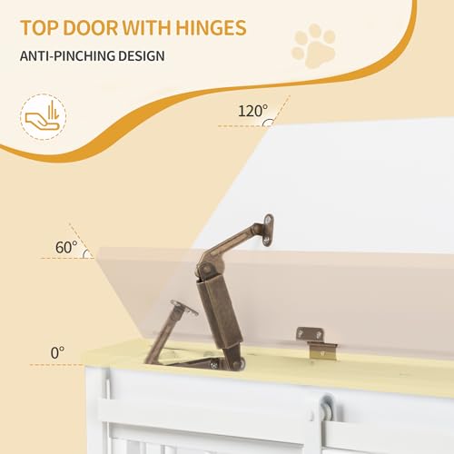 Hzuaneri Eck-Hundekäfig, Hundebox für Zuhause, Hundekäfig Möbel mit Kissen und Schiebetüren, Moderne Hundebox Holz Indoor Klappdeckel für Mittelgroße Kleine Hunde, 107 x 59,6 x 64 cm, Weiß DFC85903W