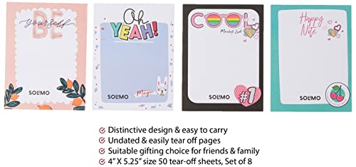 Image of Amazon Brand - Solimo Notes Daily Undated To Do List Note Pad, 4 inch x 5.25 inch, 50 Easy Tear Off Sheets Organizer Planner for College Office Supplies, Pack of 8