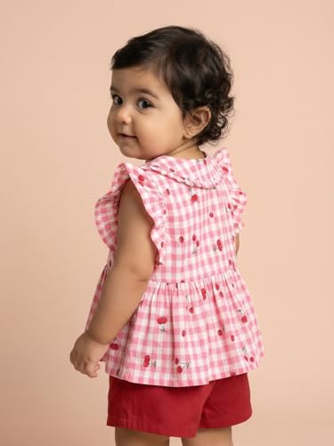 Image of Nautinati Baby Girls Printed Flutter Sleeve Top with Shorts Clothing Set | Age 0-3 Years