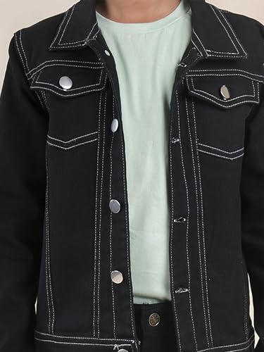 Image of KiddoPanti Boys Denim Jacket | Cotton Poly Blend with Spandex | Washed Denim, Full Sleeve | Button Closure & Front Flap Pockets | Collared Neck