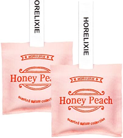 HORELIXIE Car Air Fresheners,Dual-use Aromatherapy Bag in Car Air Outlet or Wardrobe,Set of 2 Pack with 1 Vent Clips& 1 Silk Ribbon,Long Lasting Up to 40 Days Natural Odor Eliminator (Honey Peach)