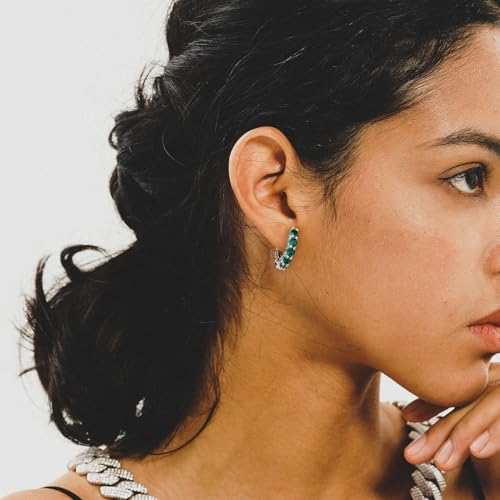 TOPGRILLZ Hoop Earrings for Women - Silver Chunky Huggie Earrings Pink & Green 5A+Cubic Zirconia Cartilage Earrings Jewelry For Women3