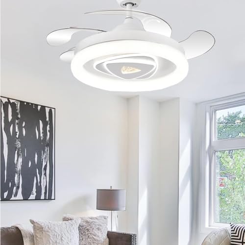 Ventilateur de plafond blanc pales rétractables LED 3 couleurs avec télécommande Ø107