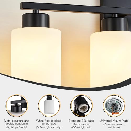 Image of FonmYim Black Bathroom Light Fixtures, 5-Light Modern Vanity Light Over Mirror, Wall Sconces with Milky White Frosted Glass Shades, E26 Socket (Bulbs Not Included)