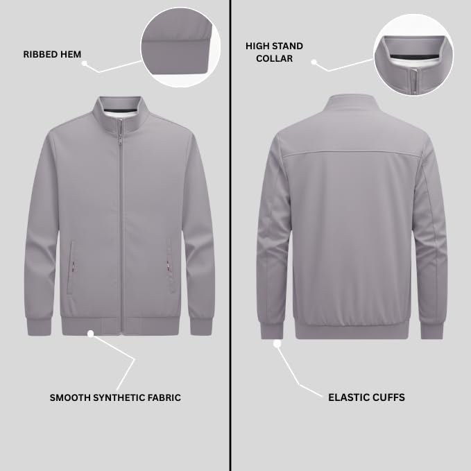 Image of GRECIILOOKS Stylish Jacket For Men | Regular Fit Zip-Up Casual jacket | Polyester-Cotton Bomber jackets for men