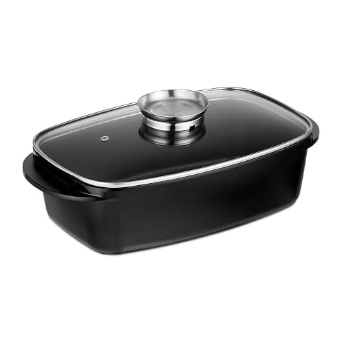 Die Cast Aluminum Oval Roaster Pot 12-Inch, Induction Compatible, Gas Stove Top & Ceramic Cooktop, Hard Anodized Nonstick Roasting Pan with Lid, Roaster Oven