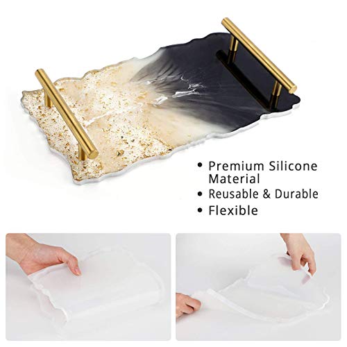 Tray Resin Molds For Casting, Gartful 4Pcs Large Silicone Epoxy Molds, Geode Agate Platter Mold For Making Faux Agate Tray, Serving Board, Coaster, Fruit Mat, Jewelry Holder, Art Crafts, Home Decor #TOP3